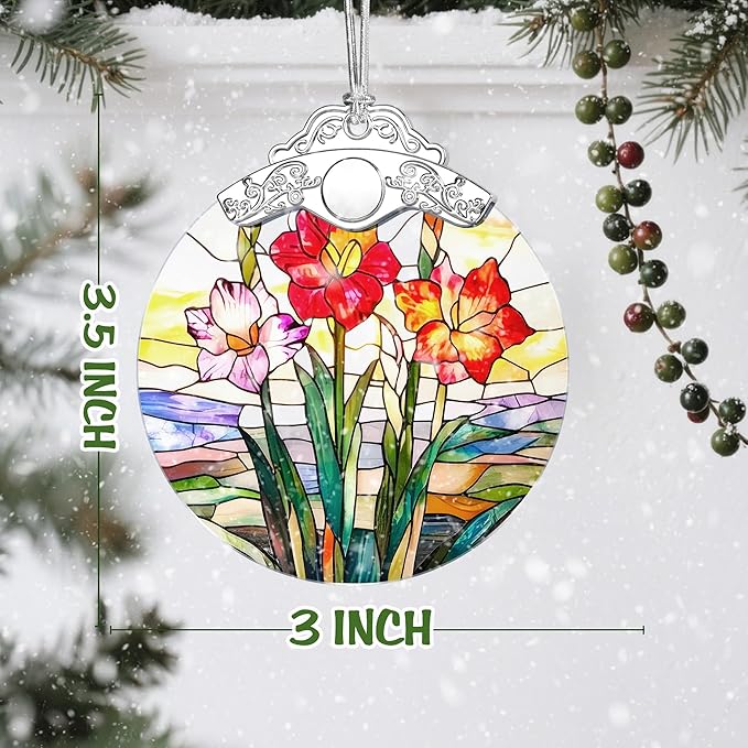 Christmas Ornaments: Stained Glass-Style August Birth Flower Ornament – Christmas Tree Decorations, Holiday Party Gifts, Mother's Day & Birthday Gifts for Women, Mom & Grandma | Birth Flower Gift