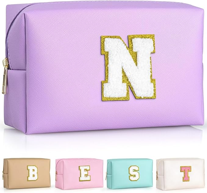TOPEAST Preppy Stuff Cute Makeup Bag Small Cosmetic Bag Travel Toiletry Bag, Personalized Birthday Wedding Gifts for Mom Teacher Friends Bridesmaids, Preppy Travel Stuff for Girls (Purple N)