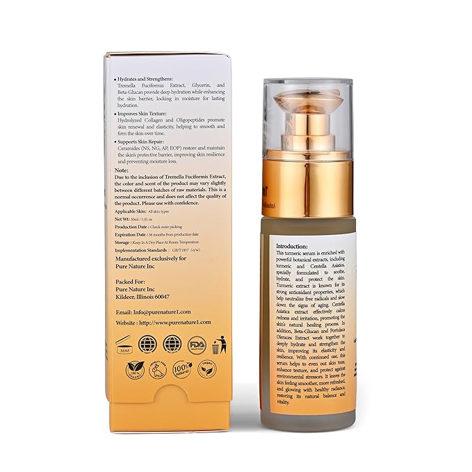 Turmeric Serum For Face Deep Hydration & Skin Elasticity Turmeric Face Serum For Soothing Sensitive Skin Providing Antioxidant Protection &Skin Barrier Strengthening 1.01 floz