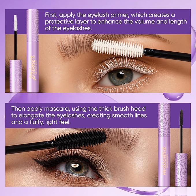 Tubing Mascara & Primer - Waterproof Long - Lasting Lash Extension Primer & Volumizing Mascara for Lash Growth & Curl - Smudge-Proof, Clump-Free, Easy Removal - Ideal for Sensitive Eyes