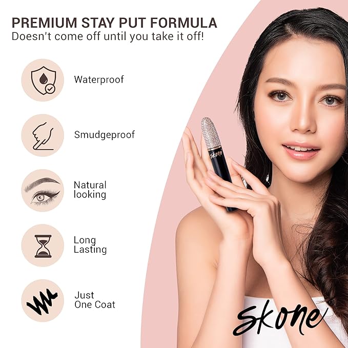 Skone Cosmetics Insanely Intense Waterproof Mascara – Smudge-Proof, Long-Lasting and Volumizing for Thick, Lifted Lashes – Lengthening Mascara for a Dramatic, False Lash Effect & Eye-Catching Bling