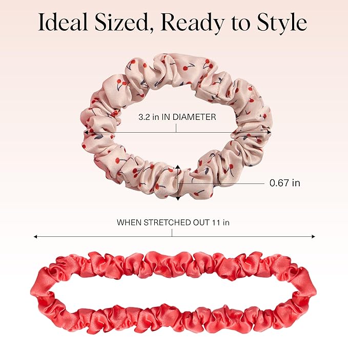 Kitsch Satin Scrunchies for Women - No Crease Hair Ties for Girls | Scrunchies For All Hair Types and Textures, Perfect for Day or Night | Ideal Gifts for Women - Assorted Cherry Blossom, 5pcs