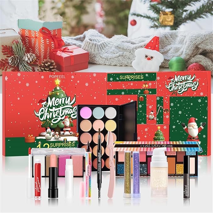 Makeup Advent Calendar 2024, 24 Days Christmas Gifts for Teenage Girls Women, Surprise Gift Christmas Countdown Calendar All in One Makeup Kit Gifts with Eyeshadow Palette Lipstick Foundation Eyebrow
