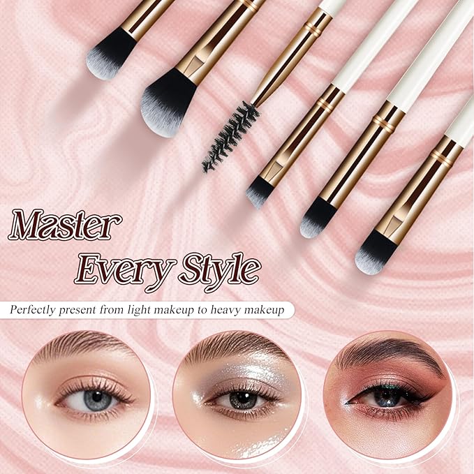 Makeup Brush Set, Premium Synthetic 10 PCS Makeup Brushes, Travel Makeup Brush Set with Soft Hairs, Makeup Brushes Set Professional for Blush, Eyeliner, Eyeshadow, Concealer, and Foundation (White)