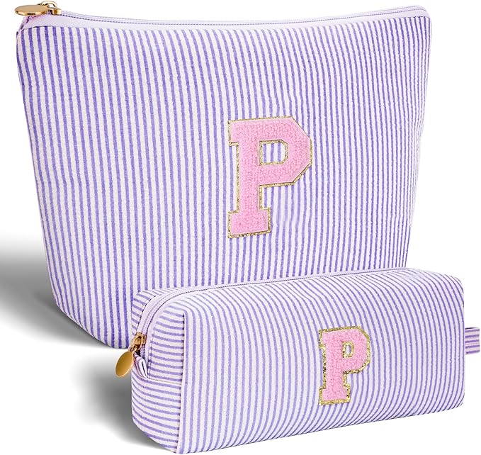 Personalized Makeup Bag for Women Girls - Fashion Cosmetic Bag Trendy Travel Toiletry Bag with Initials Letter - Teen Gifts - Lavender,P