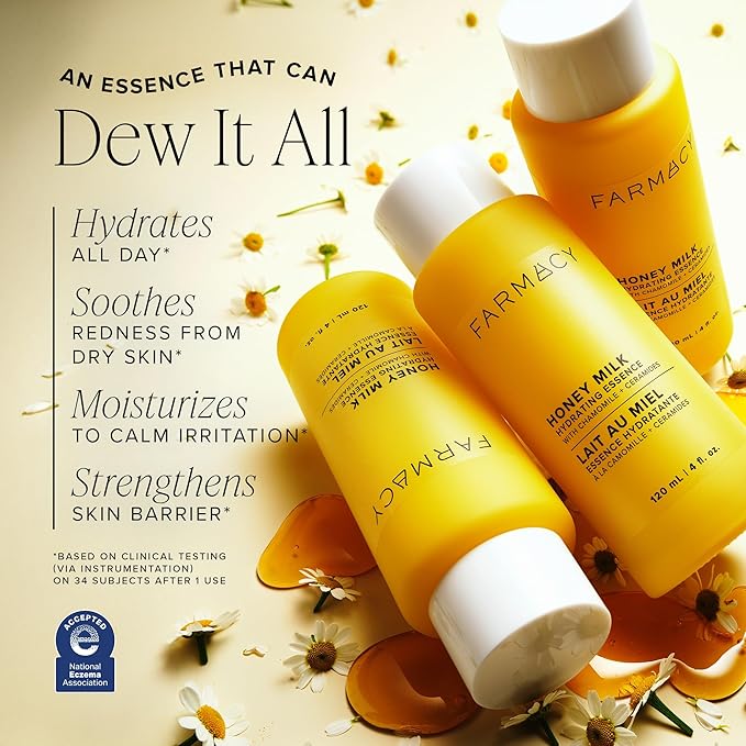 Farmacy Hydrating Essence - Hydrating Honey Milk Toner + Facial Essence to Soothe, Moisturize and Strengthen Skin Barrier - Preps Complexion for Skincare Products or Makeup Application (120ml)