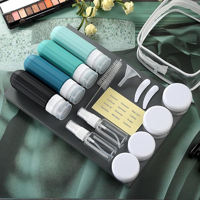 16 Pack Travel Bottles Set - Leakproof Silicone Containers, TSA Approved, Squeezable Refillable 3oz for Shampoo, Conditioner, Lotion