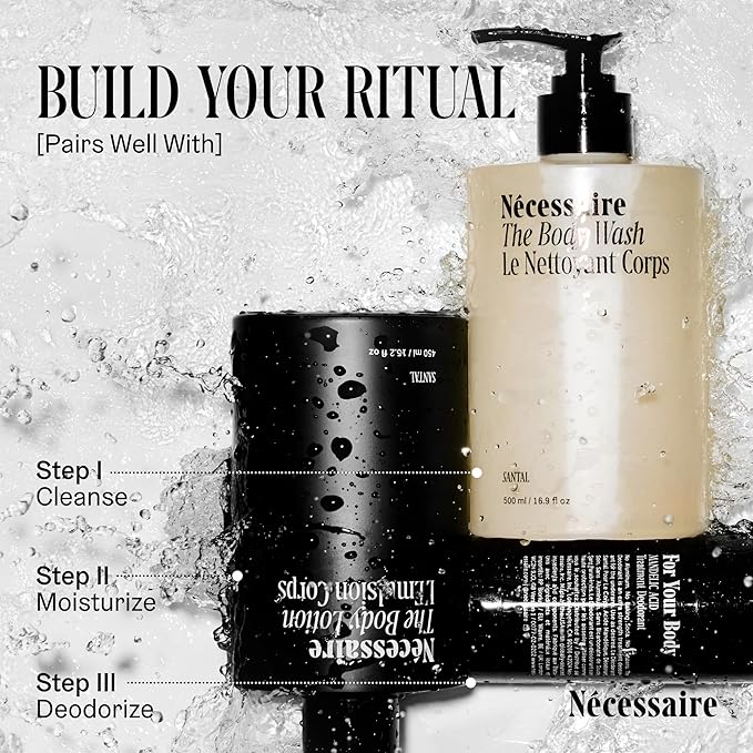 Nécessaire The Body Wash Santal. Natural Body Wash for Women & Men, Therapeutic Shower Gel with Epsom Salt + Minerals. Gel Cleanse,16.9 fl oz.