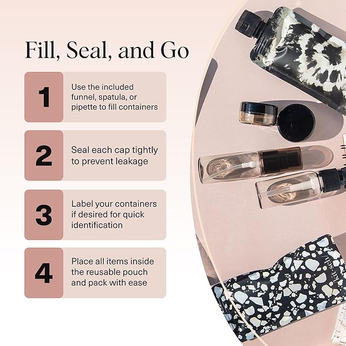 Kitsch 11 PCS Travel Bottles for Toiletries – Travel Essentials Kit for Shampoo, Conditioner, Lotion & More - TSA Approved Travel Bottles, Leak-Proof Refillable Travel Size Containers - Black & Ivory