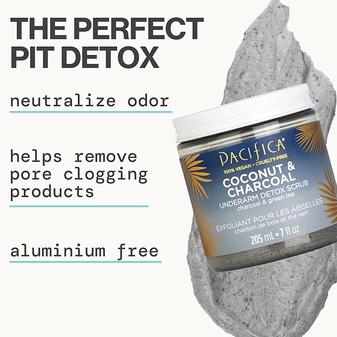 Pacifica Underarm Body Scrub - Armpit Detox Coconut & Charcoal Deodorant– Exfoliating & Nourishing for Natural Deodorant Users – Aluminum-Free & Safe for Sensitive Skin, Vegan & Cruelty-Free, 7 fl oz