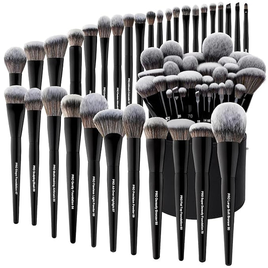 Bueart Design 32Pcs PRO Grade Makeup Brushes Set with Super large Holder, Premium Ultra-soft Synthetic Foundation Contour Powder Blush Concealer Eyeshadow Classic Black Make up Brush