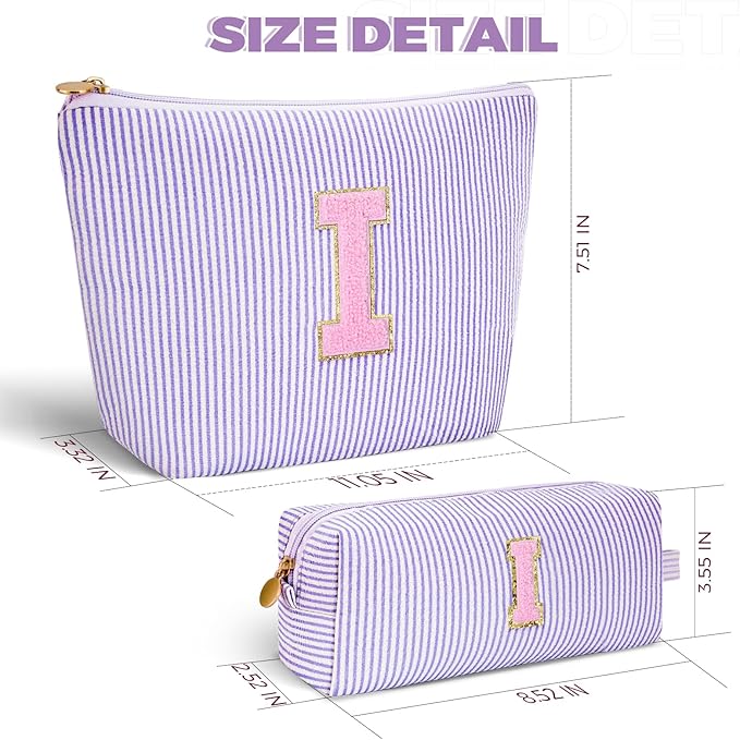 Personalized Makeup Bag for Women Girls - Fashion Cosmetic Bag Trendy Travel Toiletry Bag with Initials Letter - Teen Gifts - Lavender,I