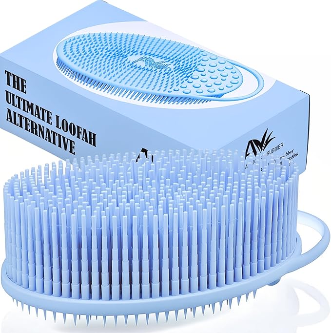 Avilana Silicone Body Scrubber – Gentle Shower Brush & Loofah Alternative- Food Grade & Lab Tested – Fast-Drying, Hygienic, BPA-Free Silicone Body Gentle Exfoliator (Blue, Exfoliate)