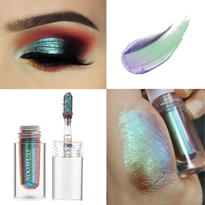 Glitter Liquid Eyeshadow, 3Colors Chameleon Liquid Metallic Eyeshadows Holographic Glitter Multichrome Eye Makeup Set, Long Lasting Wearing, Highly Pigment, Quick-Drying (#1+3+6)