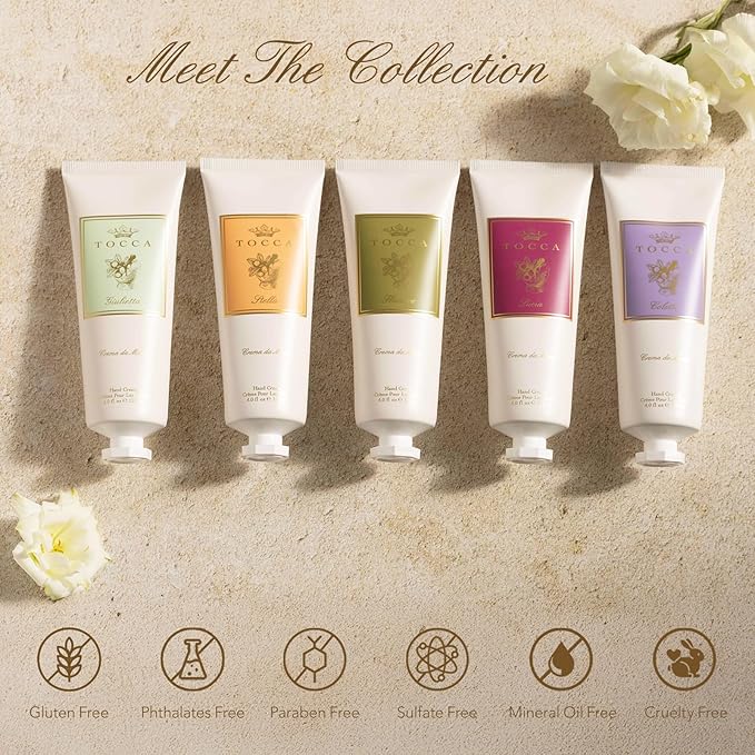 Tocca Crema de Mano Luxe, Colette Hand Cream, 4 oz - Bergamot, Sandalwood, Pink Peppercorn - Moisturizing, Quick Absorbing