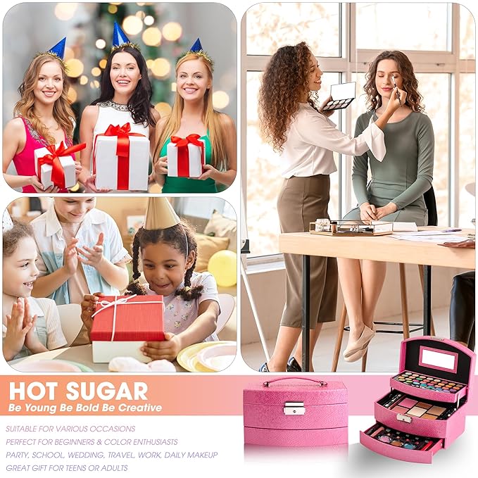 Hot Sugar Makeup Kit for Girls 10-12 | All-in-One Beginner Cosmetic Set with Real Tools & Cosmetics | Birthday Christmas Gift for Tweens, Teens & Kids (Rosy)