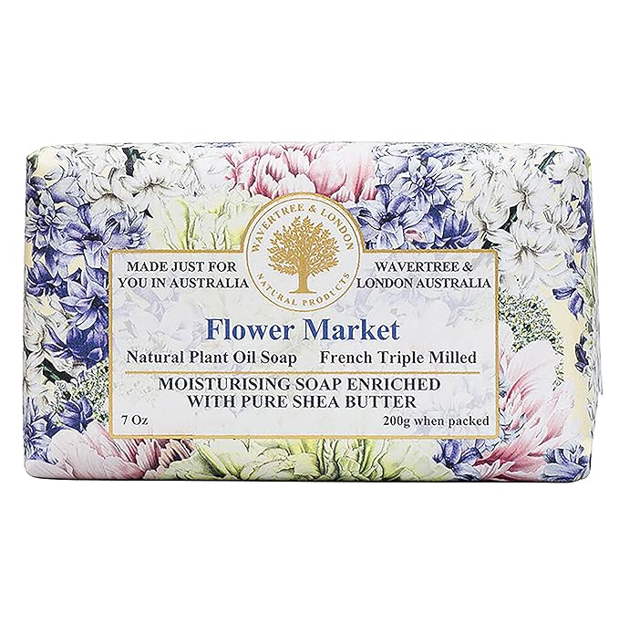 Wavertree & London Flower Market Scented Natural Soap (2 Bars), 7oz Moisturizing French Triple Milled Soap Bars enriched with shea butter - Pure Plant Based Bath & Body Bars for All Skin Types