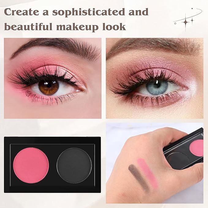 Duo Eye Shadow Powder，Pink&Black Matte Eyeshadow Makeup Palette，Neutral Shades Eyeshadow Palette for Woman Daily Eyes Looks，Highly Pigmented，Smooth, Blendable，sombras de ojos, Cruelty-Free 07