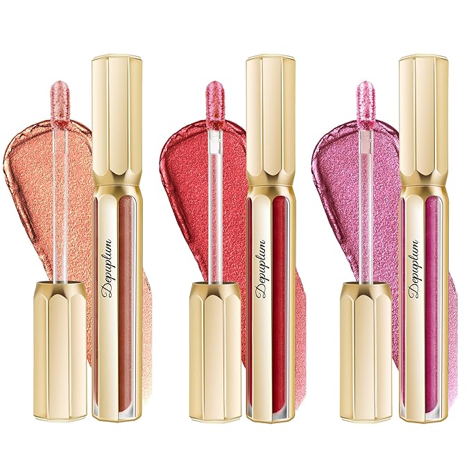 3Pc Lipsticks Set for Women Metallic Lipstick Long Lasting Dark Red Bronze Burgundy Lip Gloss, Metal Shine Lightweight Hydrating Full Coverage Lip Color, DP103/104/107