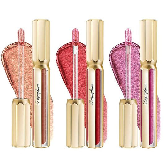 3Pc Lipsticks Set for Women Metallic Lipstick Long Lasting Dark Red Bronze Burgundy Lip Gloss, Metal Shine Lightweight Hydrating Full Coverage Lip Color, DP103/104/107