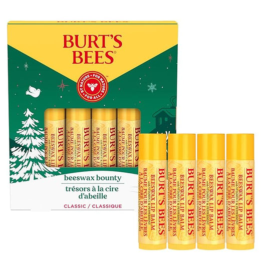 Burt’s Bees Christmas Gifts, 4 Lip Balm Stocking Stuffers Products, Beeswax Bounty Classic Set - Original Beeswax Moisturizing Lip Balm (4-Pack)