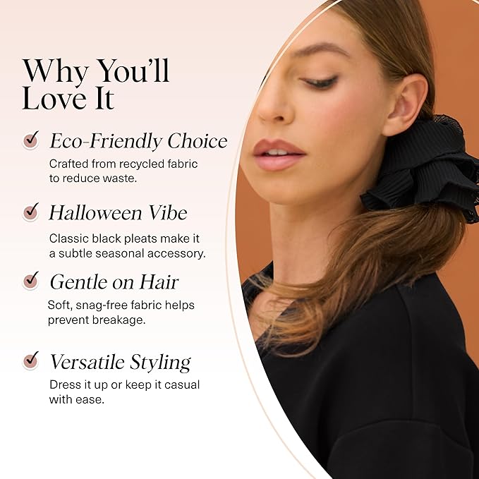 Kitsch Pleated Scrunchie for Women - No Crease Hair Ties No Damage, Stylish and Comfortable Fabric Ponytail Holders for Everyday Hairstyles & Spooky Season Looks | Ideal Gifts for Women - 1pc