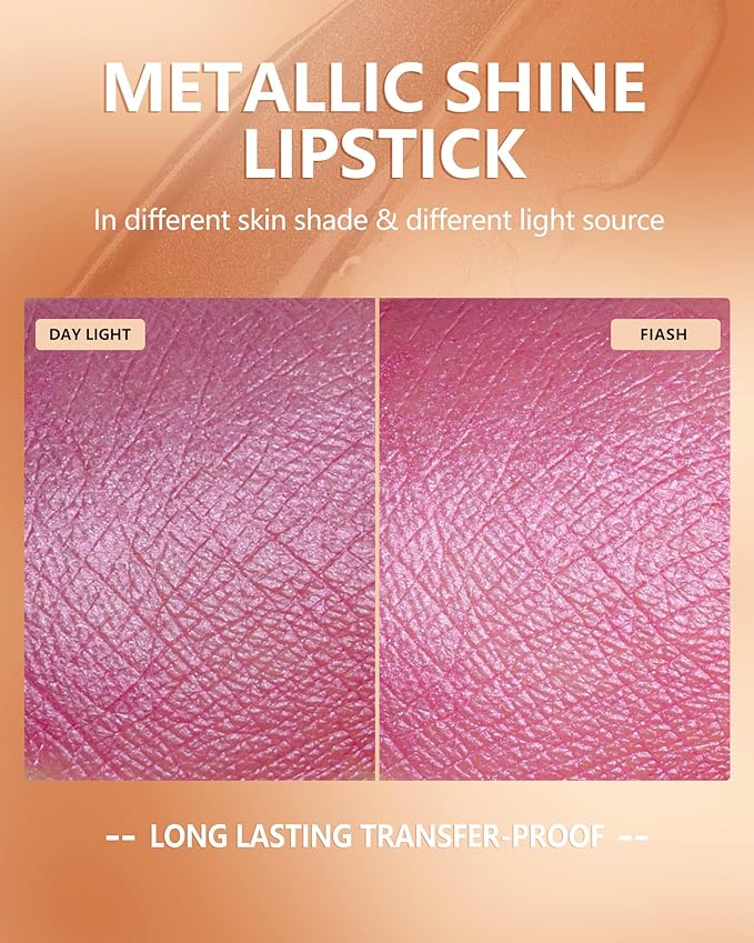 MAKI YIKA Pink Lipstick for Women Metallic Lipsticks Glitter Long Lasting Lipstick No Smudge No Transfer Liquid Lip Gloss (BR013 First Love)