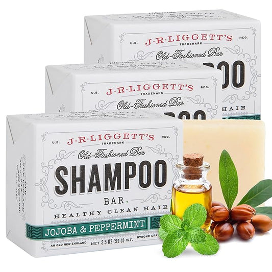 J·R·LIGGETT'S All-Natural Shampoo Bar, Jojoba & Peppermint Formula-Supports Strong & Healthy Hair-Nourish Follicles with Antioxidants & Vitamins-Detergent and Sulfate-Free, Set of Three,3.5 Ounce Bars