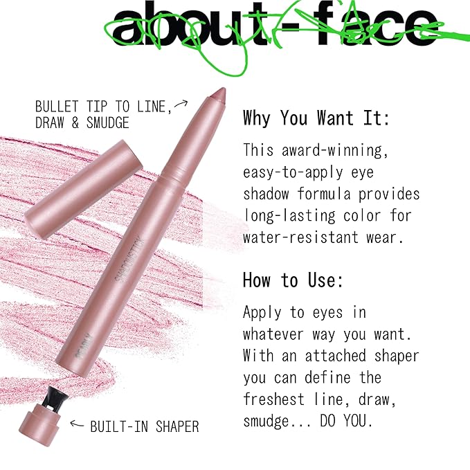 about-face Shadowstick – Long-Wear Cream Eyeshadow Stick – Matte & Pearly Finishes – Vegan, Cruelty-Free, Clean Beauty – 0.049 oz (Baroque- Pearly Pink Ice)