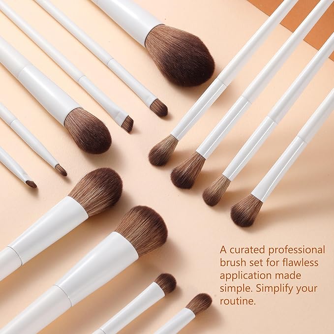 Makeup Brushes Set 14-Piece Premium Synthetic Makeup Brush Foundation Powder Contour Concealers Eyeshadow Blending Makeup Brushes with Powder Puffs and Brush Bag