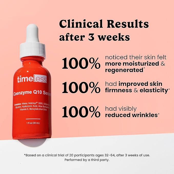 Timeless Skin Care Coenzyme Q10 Serum - Skin Care Serum for Smoothing - Fragrance-Free - Coenzyme Q10 - with Hyaluronic Acid - 1 oz