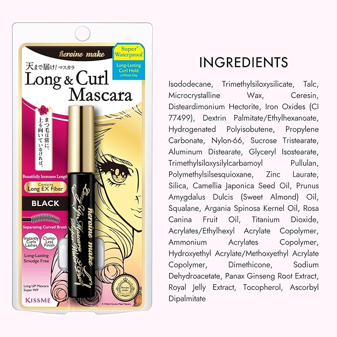 HEROINE MAKE by KISSME Waterproof Mascara Black | Tubing Mascara Volume and Length by Defining Fiber for Long and Curl Eye Makeup for Women, Made in Japan, Black, 1 EA