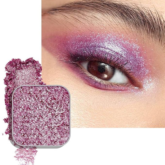 Chameleon Single Eyeshadow, Putty Texture, Glitter Multichrome, Iridescent Blue-Purple, High Pigment, Long-Lasting, Smudge-Proof, Square Single Pan, Fits Magnetic Palettes(Mystic Bloom)