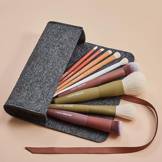 Makeup Brushes, EIGSHOW 5 Colors Essential Kabuki Makeup Brush Set with Ultra Soft Synthetic Fibers for Powder Blush Concealers Contouring Highlighting
