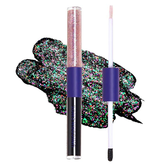 UNICORN SNOT Quiet Riot™ Plastic-Free Glitter Lip Duo | 2-in-1 Set w/Matte Lipstick & Sparkly Glitter Lip Gloss | Halloween Costume Makeup | 0.15oz Black Lipstick & 0.16oz Gloss (Chasm)