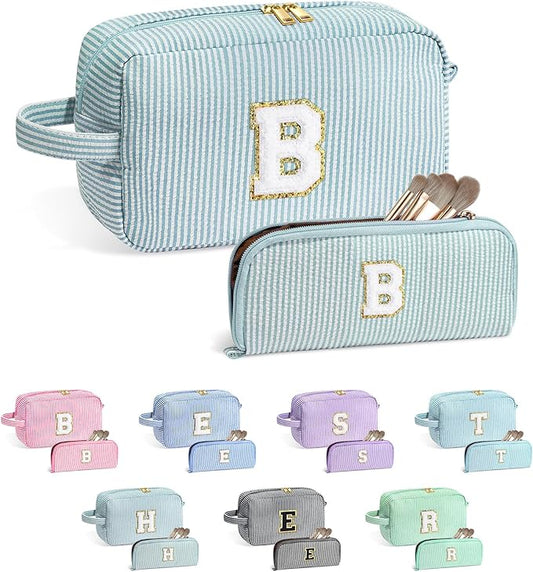 YOOLIFE Gifts for Teen Girls - Personalized Initial Makeup Bag, Birthday Gifts for Women Sister Friend Daughter Girls Kids