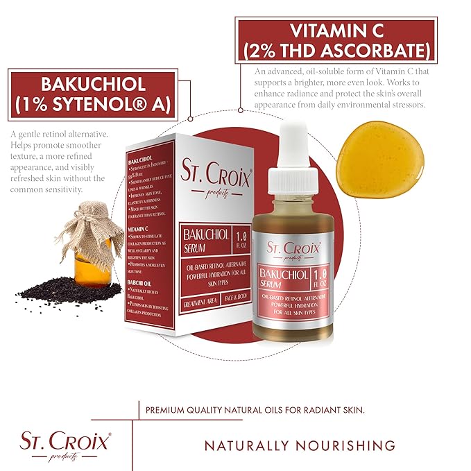 Bakuchiol Face and Body Serum with Highest‑Grade Sytenol A and Vitamins C and E, Hydrating Oil for Radiant, Youthful Skin, Gentle Retinol Alternative, 1 oz