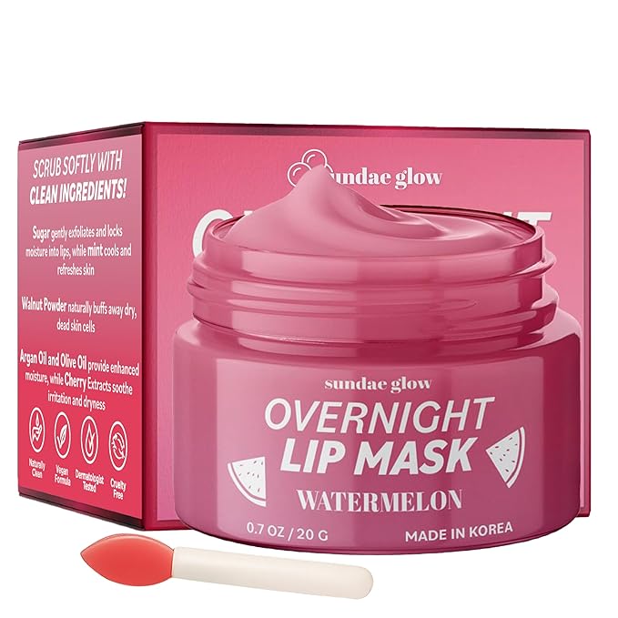 Watermelon Lip Mask - Dermatologist Tested, Anti-Aging, Korean Skin Care, Deep Hydration, Overnight Lip Repair - Vegan, Clean Beauty, 95% Natural, Cruelty-Free - 1 Pack