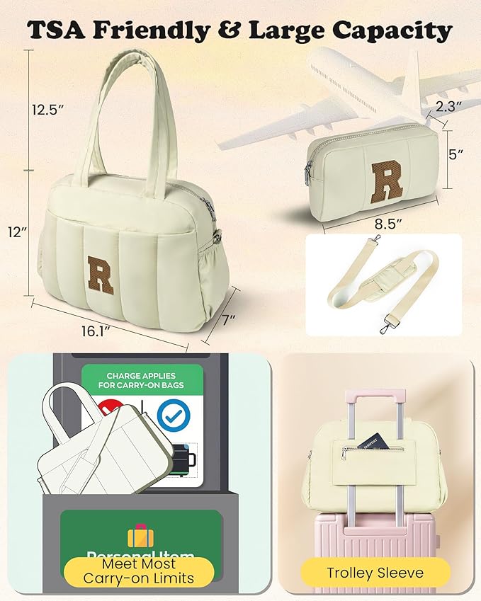 10 Year Old Girl Gifts-Duffle Bag for Travel Women, Travel Bags，Monogram Gifts-Initial Overnight Bag with Wet Pocket，Lightweight Weekender Bags Personalized Gym Tote with Makeup Pouch