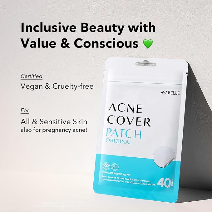 AVARELLE Acne Cover Patches, Eligible Hydrocolloid Pimple Patches for Face with Tea Tree Oil, Korean Skincare Zit Patches for Face | HSA Store Eligible Items | Vegan, Cruelty-free