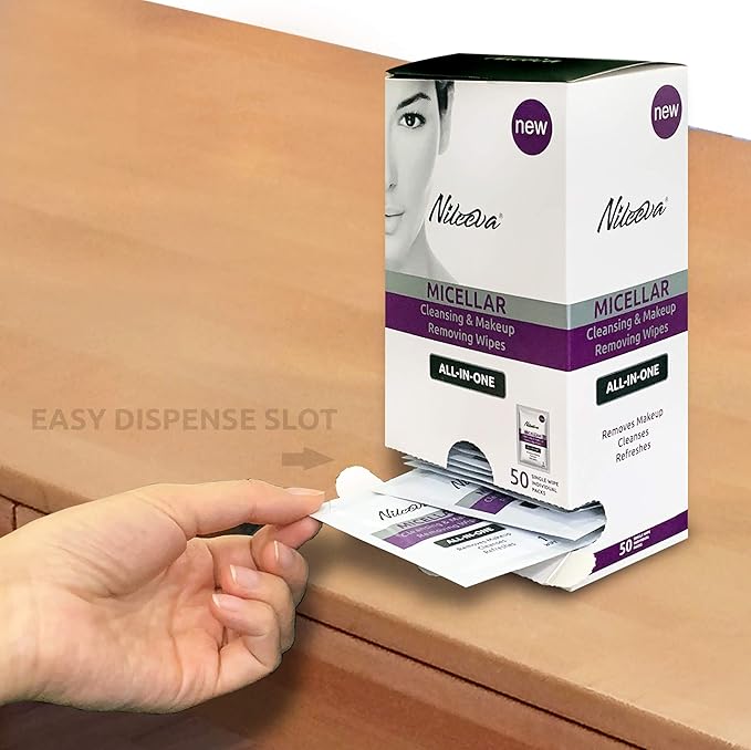 Face Makeup Remover I Makeup Cleansing Wipes For Home, Travel or Hotels, Makeup Retail I SINGLE WIPES I Easy Dispensing Box For Hotels (50 Wipes)