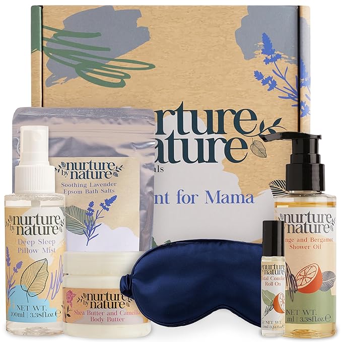 Nurture by Nature Relaxing Spa Gifts for Women - New Mom Gifts Care Package for Women with Deep Sleep Pillow Spray & Bath Salts, Vegan & Cruelty Free New Mommy Essentials - Baby Shower Gift Baskets