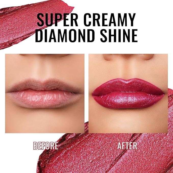 Oulac Shimmer Lipstick for Women, Infinity High Shine Finish, Hydrating Lip Color Infused with Damask Rose Oil for All-Day Comfort, Gluten-Free Vegan Beauty, D03 Soirée Red