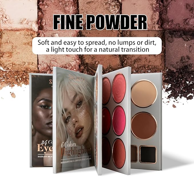 4-Layer Multi - Functional Beauty Book Kit- Style Makeup Palette Ingeniously Combines Eyeshadows, Blushes, Highlighters, Contour Powders In One,Best Choice for A Gift for Women (SH2511A)