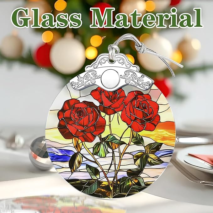 Christmas Ornaments: Stained Glass-Style June Birth Flower Ornament – Christmas Tree Decorations, Holiday Party Gifts, Mother's Day & Birthday Gifts for Women, Mom & Grandma | Birth Flower Gift