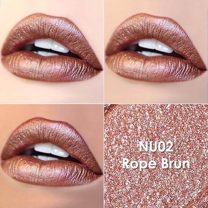 FOCALLURE Metallic Liquid Lipstick,Non Stick Cup Lip Gloss,High Impact Lip Color with Transfer-proof Wear,Long Lasting & Waterproof Lipstick Makeup for Women,Rope Brun