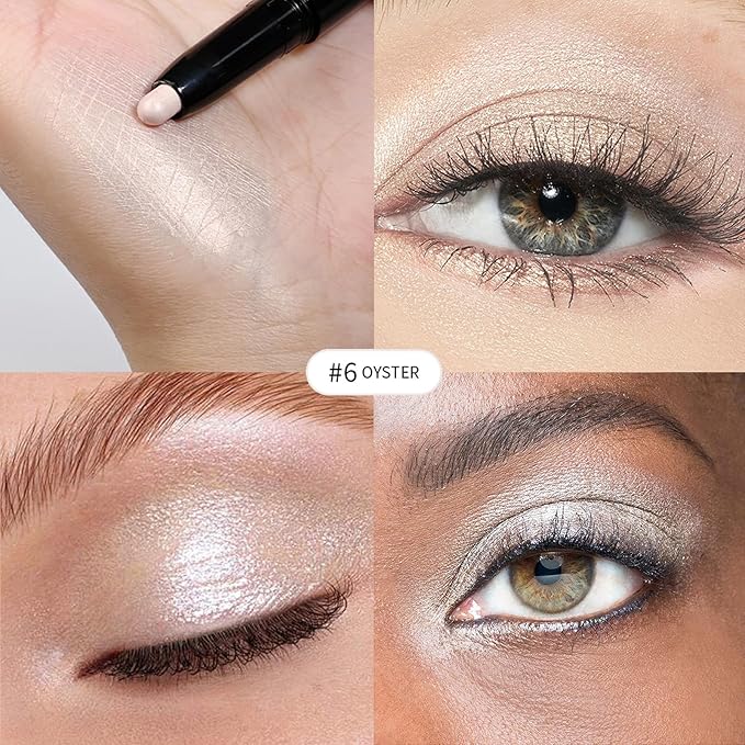 CHIFURE Eyeshadow Stick, Shimmer and Matte Cream Eye Shadow Brightener Sticks Eyeliner Pencil Crayon, Waterproof Long Lasting Eye Highlighter Stick Makeup,0.056 Oz(#6-Oyster)