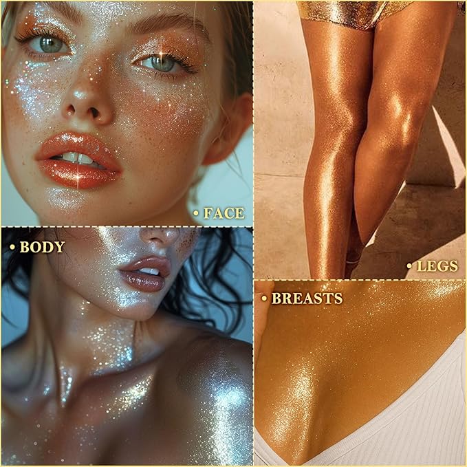 Liquid Glitter Highlighter Glow Drops – Face Highlighter & Body Shimmer Makeup, Illuminating Radiant Glow for Festival Rave Party, Long Lasting 02 Silver Fairy White