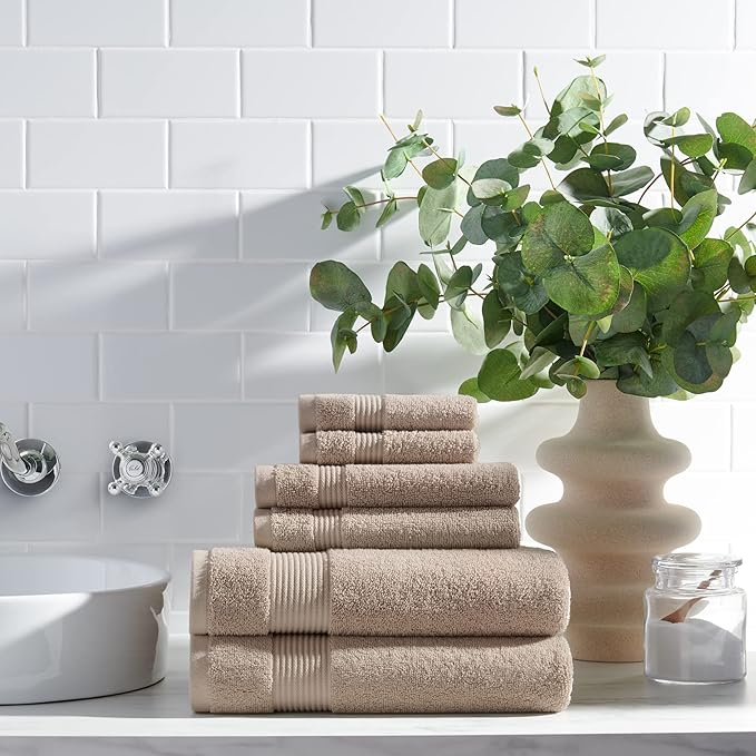 Arkwright 100% Cotton Luxury 36 Piece Bath Towel Sets Bulk - Case of 6 - Soft & Absorbent 600 GSM, Quick-Drying, Perfect for Beach Houses, Hotels, and Rental Properties, Latte Beige