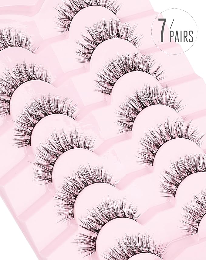 Onlyall Wispy Lashes - Natural Flared False Eye Lashes, Soft Fluffy 7 Pairs D-K38
